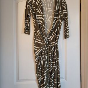 Diane Von Furstenberg Olive and White Classic Wrap Dress
